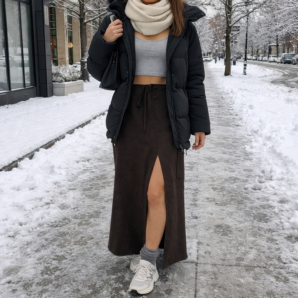 VTG Eddie Bauer Wool Brown Maxi Cargo Skirt Sz-10 Gorpcore Academia Y2K Garnola